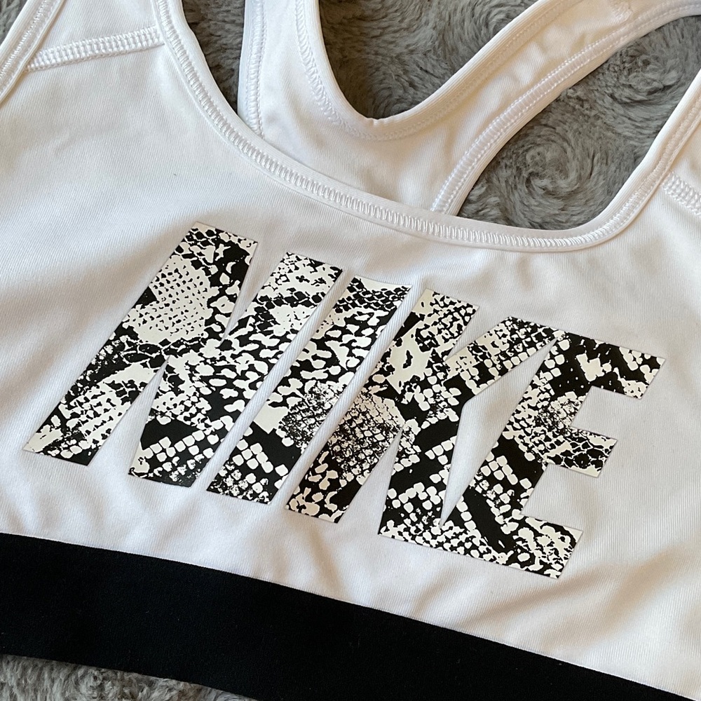 Nike White and Black Logo Racerback Sports Bra - Picture 2 of 5